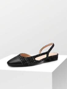 Women's Flats Shoes Square Toe Low Heel Slingback Flats Dressy Casual Work Office Party Dress - 黑色布料 - 查看 4