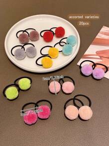 20pcs Colorful Pompom Hair Ties,Random Colors, Cute & Sweet Style Hair Accessories For Daily Use - Multicolor - View 2