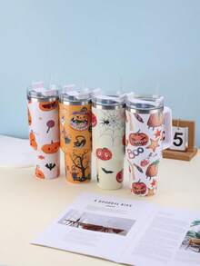 [Halloween] 1 cốc du lịch chân không cách nhiệt bằng thép không gỉ 1200ML, dung tích lớn 40oz, họa tiết in 5D, kèm 1 ống hút, 1 cọ vệ sinh, đế lót ly bằng silicon, thích hợp làm quà tặng tiệc Halloween, có thể mua riêng phụ kiện - Nhiều màu - Xem 4