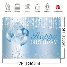 1 件银色和天蓝色水钻生日摄影背景，甜蜜 16 18 21 气球闪耀生日背景，适合任何年龄女性，生日快乐派对装饰，蛋糕桌横幅，圣诞节 - 彩色 - 查看 2