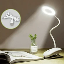 LED Rechargeable Clamp Clip On Flexible Desk Light Reading Table Night Lamp -USB - Luz cálida, Luz blanca, Luz cálida y blanca - Ver 2
