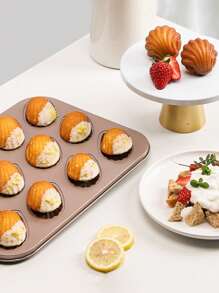 12 杯玛德琳蛋糕模具，不粘贝壳蛋糕模具，适用于自制小蛋糕、糖果、甜甜圈烤箱烤盘 - 金色 - 查看 5