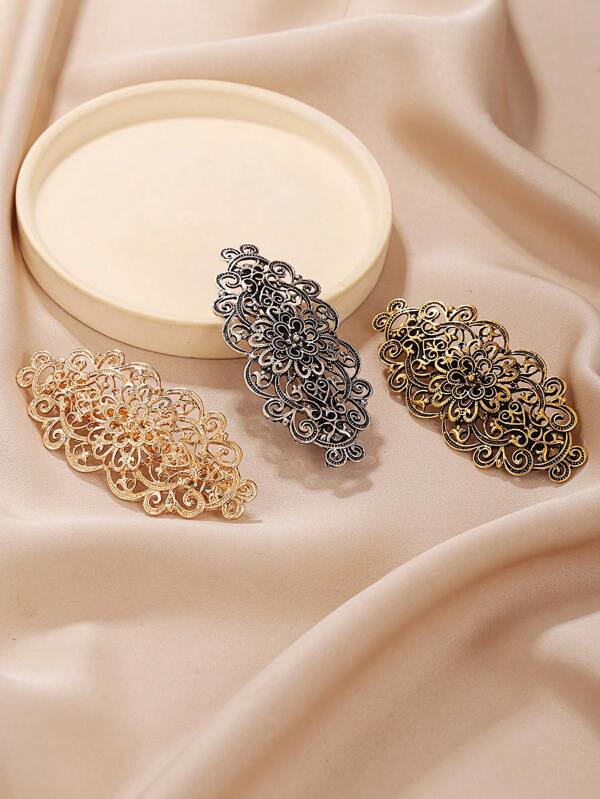 1pc Vintage Style Hollow Out Metal Alloy Women's Palace Hair Comb For Daily Updo Hair Styling, Gift Gold Head Piece Hair Clips Claw Clips Hair Claws Hair Slide Hair Barrettes, School Stuff