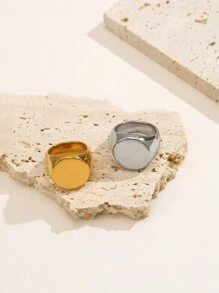 1pc Fashionable Punk Style Stainless Steel Geometric Circular Plane Ring For Men - Silver, For Banquet