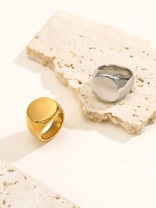 1pc Fashionable Punk Style Stainless Steel Geometric Circular Plane Ring For Men - Silver, For Banquet