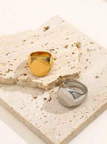 1pc Fashionable Punk Style Stainless Steel Geometric Circular Plane Ring For Men - Silver, For Banquet