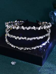 1件奢华三排镶钻发箍，婚礼发饰新娘头饰，欧美风格优雅皇家皇冠情人节配饰 - 銀色 - 查看 8