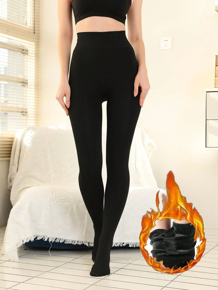 Quần co giãn 200g dành cho nữ cho mùa Thu/Đông, Mềm mại và ấm áp, Eo cao và thiết kế thon gọn, Chất liệu nylon chắc chắn, Quần nhung dày - màu đen - Xem 1