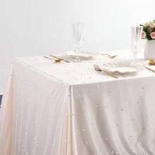 Hochzeits-Tischdecke mit Kunstperle für Empfang, Bridal-Shower, Dessert-Tisch, Hochzeits-Schleier aus Tüll, Chiffon und Perlen, Tischdecke, Linentischüberwurf, Spitzenstoff als beste Geschenke, Hochzeitstischdecke, Hochzeitsdekoration, Heimdekoration, Raum Dekoration, Party Geschenke, Braut Geburtstag Dekorationen, Party Dekorationen Junggesellenabschied - Verschiedenfarbig - Übersicht 3