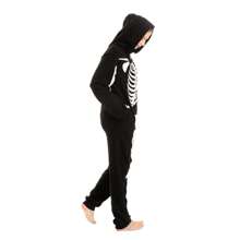 SYNCFUN Unisex Skeleton Jumpsuit Pajama Plush Skeleton Jumpsuit Zippered Halloween Hoody Pajama For Adult Sleepwear Costume