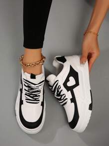 2025春季新款女黑白学生滑板鞋时尚百搭透气运动鞋休闲鞋ins风 - 黑與白 - 查看 2