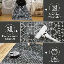 Teppich im Boho-Stil, schmutzabweisender, leicht zu reinigender Innen- und Außenteppich für Wohnzimmer, Schlafzimmer, Wintergarten, Salon, fusselfreier Teppich mit niedrigem Flor - Schwarz - Übersicht 3