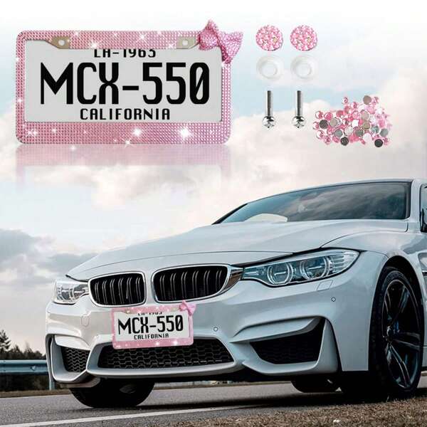 1pc/2pcs Stylish Shiny Butterfly License Plate Frames Upgrade Your Car - Great For Women And Girls!