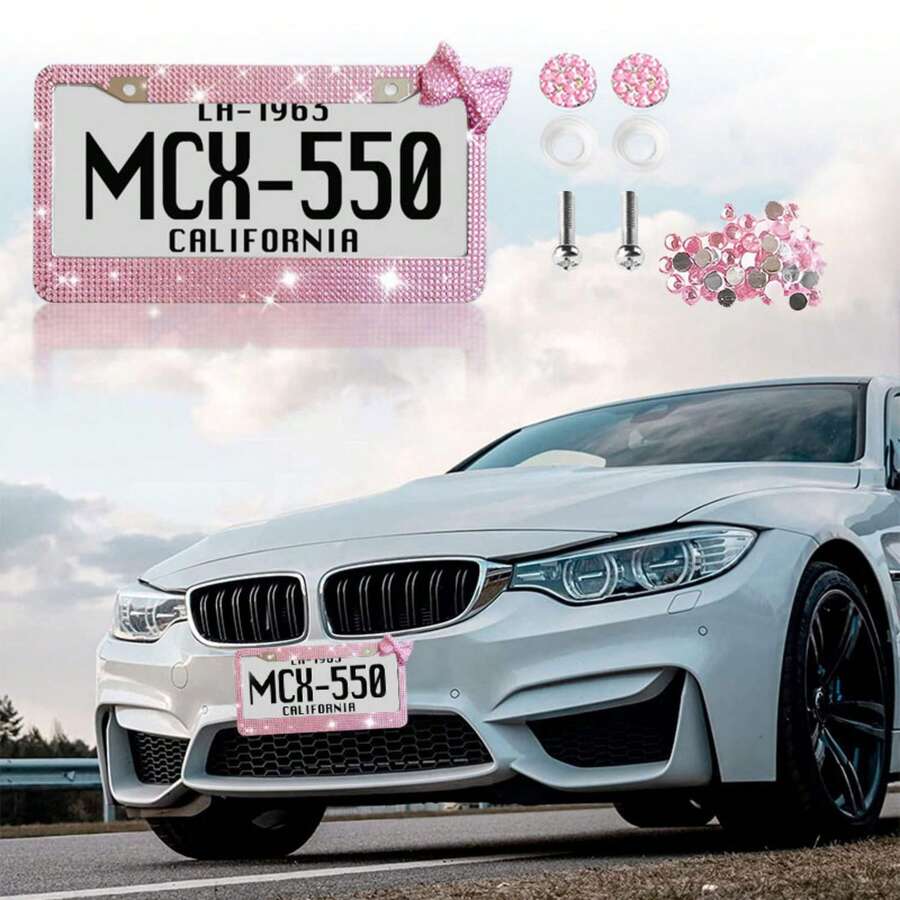 1pc/2pcs Stylish Shiny Butterfly License Plate Frames Upgrade Your Car - Great For Women And Girls!