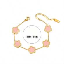 1 chiếc vòng tay bằng thép không gỉ hình cỏ 5 lá và xà cừ, thích hợp để bé gái đeo hàng ngày - Nhiều màu - Xem 6