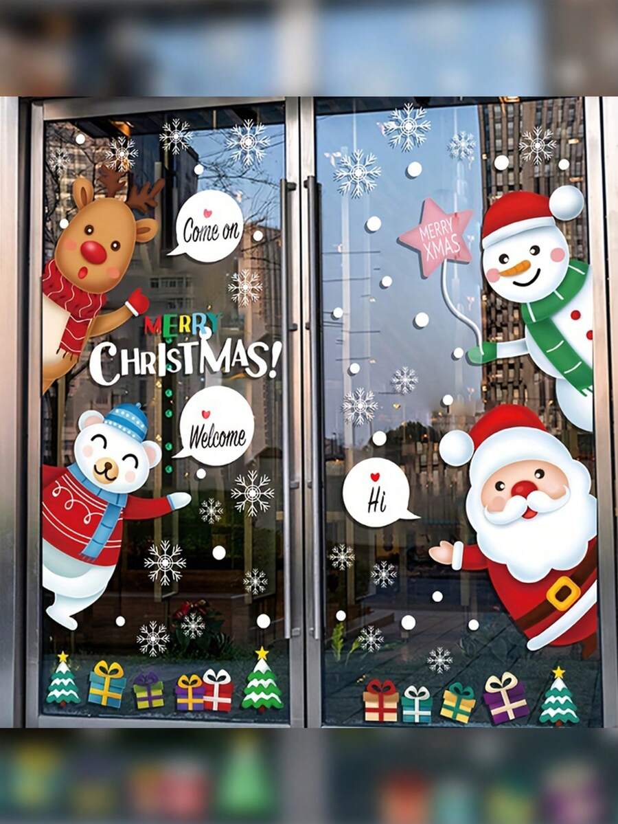 1 Weihnachtsfensteraufkleber, Anhänger Elch weiße Schneeflocke Fensteraufkleber, Winterdekoration für Weihnachtsparty Zuhause, Szenenendekoration, für Glastüren, Glasvitrinen, Kühlschränke, Fenster, Bodenspiegel, Türen und andere Feiertags-Dekoration, Zimmerdekoration, Heimdekoration, Bürodekoration, Themenfestdekoration, Weihnachtsdekoration, Weihnachten