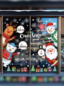 1 Weihnachtsfensteraufkleber, Anhänger Elch weiße Schneeflocke Fensteraufkleber, Winterdekoration für Weihnachtsparty Zuhause, Szenenendekoration, für Glastüren, Glasvitrinen, Kühlschränke, Fenster, Bodenspiegel, Türen und andere Feiertags-Dekoration, Zimmerdekoration, Heimdekoration, Bürodekoration, Themenfestdekoration, Weihnachtsdekoration, Weihnachten