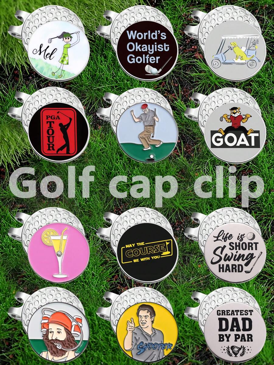 1/12Pcs Golf Ball Marker Golf Hat Clip Magnetic Alloy Marker Golf Accessories Golf Clubs, Golf Poses, Golf Cart, Juice, Fun Text, Lucky Gift For Golfers - Multicolor - View 1