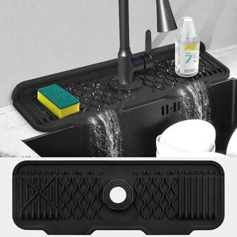 Kitchen Sink Splash Guard, Silicone Faucet Mat For Kitchen, 5° Slope Design For Easier Draining, 90° Foldable Design To Accommodate A Variety Of Sink Countertops
