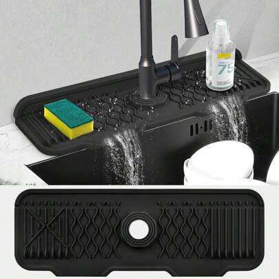 Kitchen Sink Splash Guard, Silicone Faucet Mat For Kitchen, 5° Slope Design For Easier Draining, 90° Foldable Design To Accommodate A Variety Of Sink Countertops Kitchen Items Kitchen Accessories Kitchen Tools