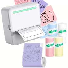 Portable Mini Printer With 5pcs Color Sticker Paper, Mini Multifunctional Portable Photo Printer, Sticky Note, Text, List Thermal Printer, Inkless Printer Small Mobile Photo Album Printer - White Green Printer - View 1