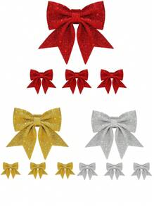 两件套闪亮蝴蝶结装饰品，包括蝴蝶结花环、蝴蝶结树和领结，是家居装饰、圣诞节装饰、房间装饰、冬季圣诞节装饰、家居圣诞礼物和圣诞装饰品的理想之选。 - 彩色 - 查看 1