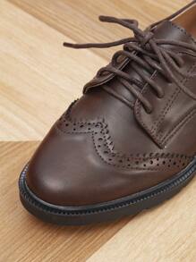 Women's Laser-Cut Brogue Oxfords, Flat Lace-Up Leather Casual Shoes, Spring Autumn,Loafer