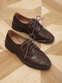 Women's Laser-Cut Brogue Oxfords, Flat Lace-Up Leather Casual Shoes, Spring Autumn,Loafer