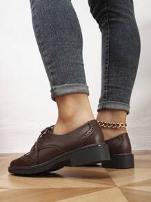 Women's Laser-Cut Brogue Oxfords, Flat Lace-Up Leather Casual Shoes, Spring Autumn,Loafer