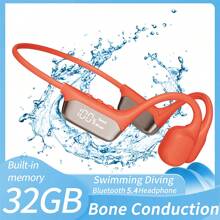 Tai nghe dẫn truyền xương thật S10 Bluetooth 5.4 Tai nghe âm thanh nổi 360° HIFI DT 5.0 Màn hình kỹ thuật số LED Màn hình kỹ thuật số IPX8 Chống nước khi bơi lội - trái cam - Xem 12