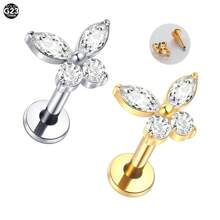SWANJO 1 pièce Boucle d'oreille à tige plate en titane de mode avec papillon CZ, piercing tragus hélix pour bijoux de corps