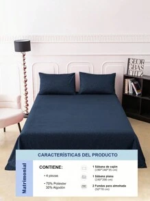 Brocado de fénix Juego de Sabanas, Sabanas Matrimoniales, 4 Piezas, 3000 Hilos, Cómodas y Frescas, Calidad de Lujo, Hipoalergénicas,  Suave, Ligera (1 Forro,1 Sábana, 2 Fundas) - Azul Marino - Ver 6