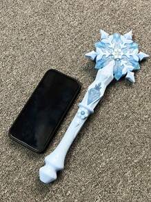 1 pieza Varita mágica con luz y música de copo de nieve azul para disfraz de princesa, para juegos de roles, fiestas y regalos (Batería no incluida), Navidad, Decoraciones Navideñas, Varita Luminosa
