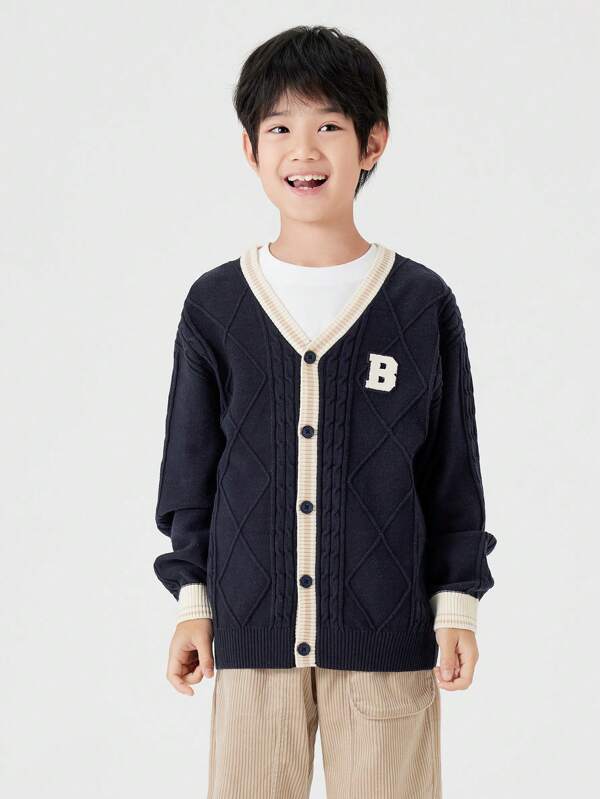 Balabala Boys' Knitted Cardigan, Fall 2024, College Style For Kids, Versatile And Simple Design