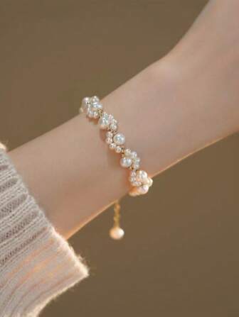 1 件青少年猫爪和人造珍珠装饰奢华别致手链，具有独特设计感，是送给女孩的可爱礼物