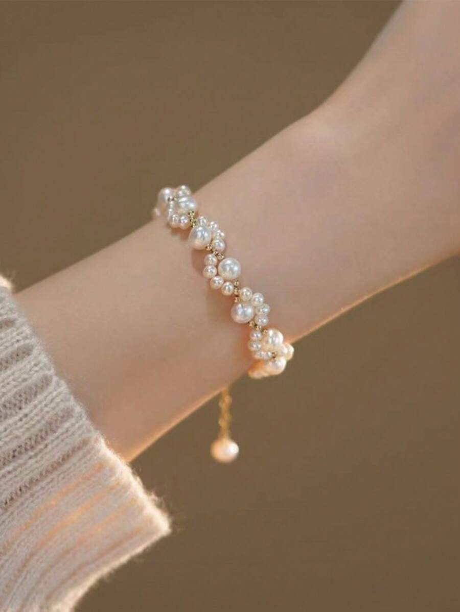 1 件青少年猫爪和人造珍珠装饰奢华别致手链，具有独特设计感，是送给女孩的可爱礼物