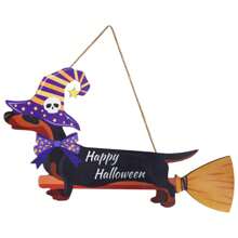 Decoración de puerta de Halloween, Salchicha, Logotipo de puerta de Feliz Halloween, Decoración de puerta principal de Halloween, Etiqueta de Halloween de madera, Apta para patio interior y exterior, puertas