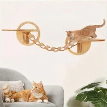 木制猫墙桥、壁挂式猫爬架、猫浮动楼梯、猫墙栖木、猫梯树架、猫吊床，适用于 DIY 猫墙家具，易于组装，最大承重 12 公斤（26 磅）