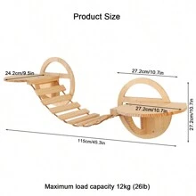 木制猫墙桥、壁挂式猫爬架、猫浮动楼梯、猫墙栖木、猫梯树架、猫吊床，适用于 DIY 猫墙家具，易于组装，最大承重 12 公斤（26 磅）
