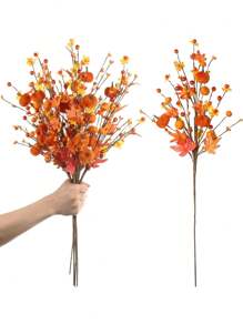 1/2Pcs Fall Decor, 19.5Inch Artificial Red Berry/Maple Leaf/Pumpkin Floral Stems Fall Branches Decorations, For Autumn Harvest Wedding Birthday Holiday Home Vase Arrangement Indoor Decor.,Christmas - Multicolor - View 2