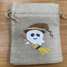 12 Halloween Burlap Rope Gift Bags, Candy Snack Bags With Drawstring For Halloween Party Favorites Halloween Party - Multicolor - View 3