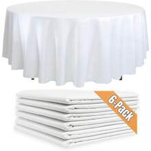6-Pack White Round Paper Tablecloths – 82in Paper Table Cloths For Parties Disposable – Linen Like Disposable White Tablecloth Round Cover With Plastic Backing - 1 - View 1