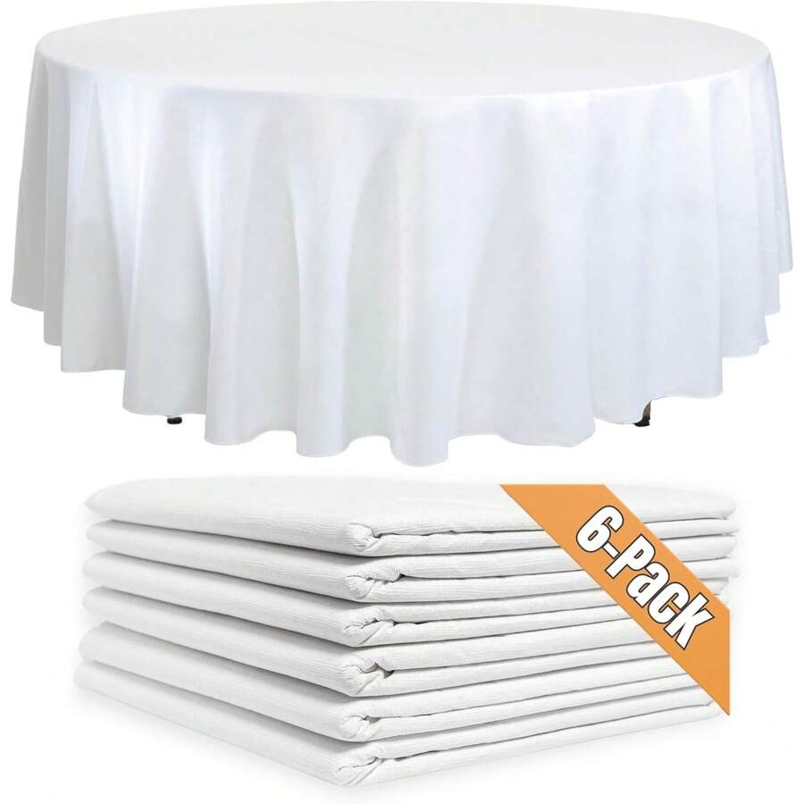 6-Pack White Round Paper Tablecloths – 82in Paper Table Cloths For Parties Disposable – Linen Like Disposable White Tablecloth Round Cover With Plastic Backing - 1 - View 1