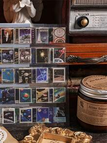 8张复古邮票贴纸透明防水PET贴纸相册DIY手工材料拼贴装饰贴纸手册必需品 - 彩色 - 查看 4