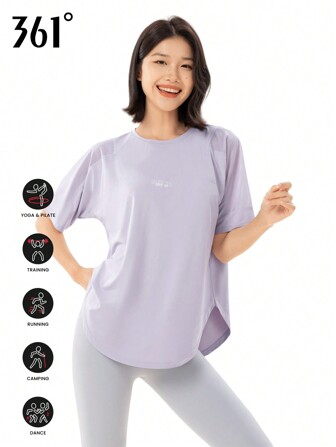 361degree 361女款運動上衣，網眼肩部設計與透濕材質，透氣輕盈，適合瑜珈、跑步、舞蹈等運動及成年/青少年使用，可隱藏臀部。