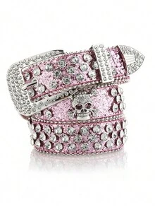 1 chiếc thắt lưng trang trí họa tiết đầu lâu phong cách Punk đường phố có đinh tán và đá giả kim cương cho lễ Halloween - Nhiều màu - Xem 5