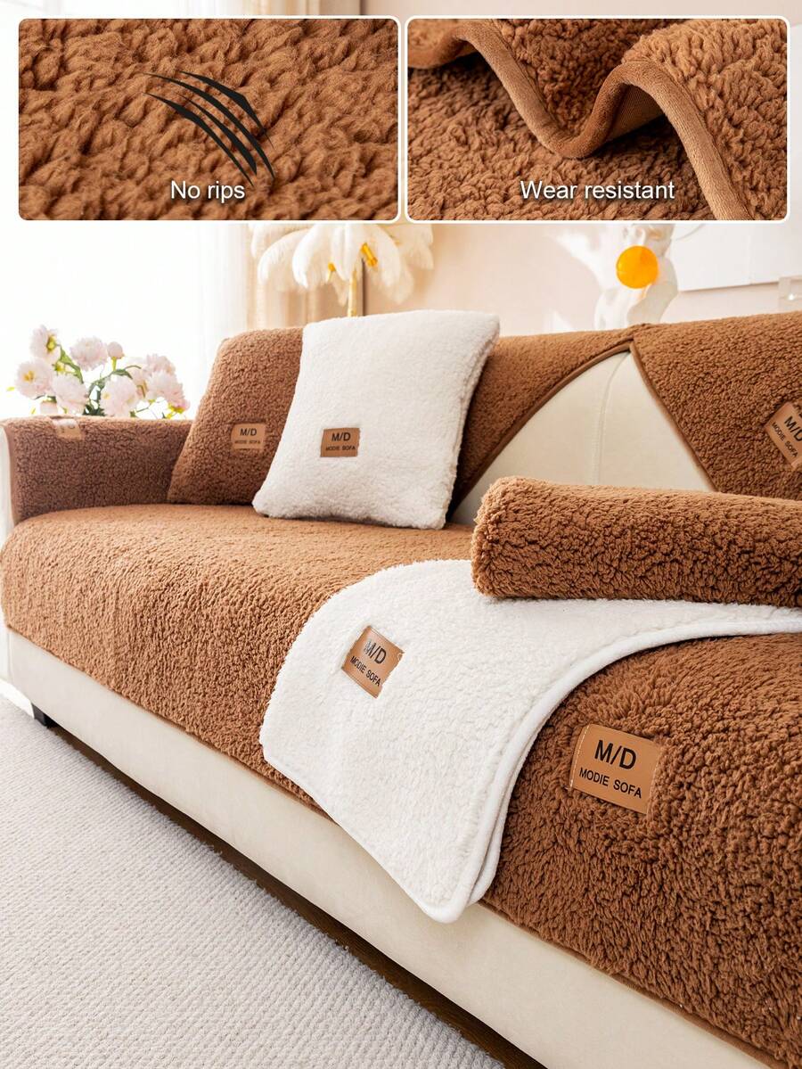1 pezzo Copridivano con fodera in pile extra spessa antiscivolo, morbida e soffice protezione per divani, tappeto per divani amico degli animali, per decorazione camera da letto, ufficio, soggiorno - Castano - Visualizzare 1