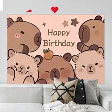 1 pieza Tela de fondo de fotografía para el 1er cumpleaños con temática de capibara de dibujos animados - Multicolor - Ver 6