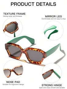 1 pieza Gafas de sol de estilo retro y bohemio con bloques de color antirreflectantes, adecuadas para playa, fiesta, viaje, gafas de moda para verano, vacaciones en la playa, exteriores, viajes