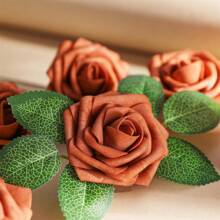 25pcs Artificial Flowers Real Looking Burnt Orange Ombre Colors Foam Fake Roses With Stems For Autumn DIY Wedding Bouquets Bridal Shower Centerpieces Floral Arrangements Party Tables Home Decorations, Valentine Day, Gift - Orange - View 5